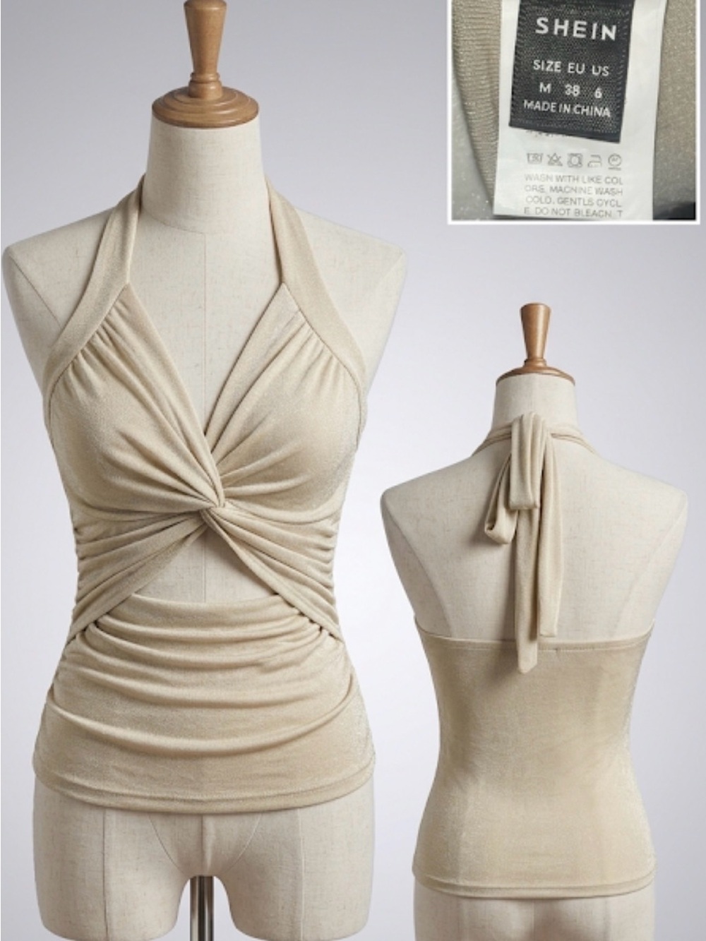 Cream Halter Twist Ruched Cutout